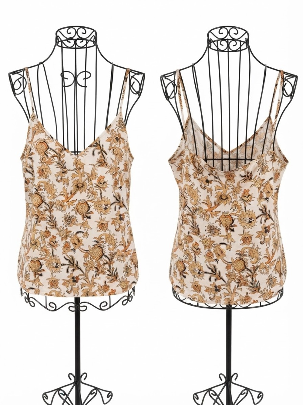 Veronica Beard Beige Floral V-Neck Camisole